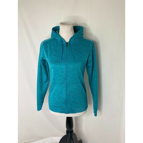 Under Armour Woman’s Hoodie Athletic Blue Full Zip All Over Logo Print Size XS - Picture 2 of 7